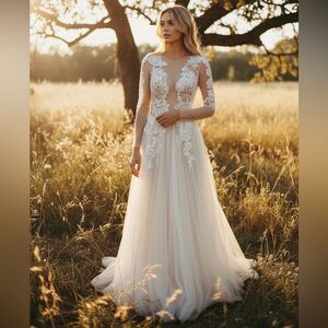 Liz Martinez x BHLDN Sondrin Long Sleeve Embroidered Tulle Wedding Gown